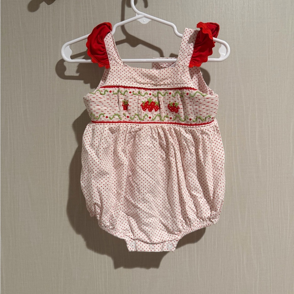 Polka Dot Strawberry Embroidered Kids One Piece